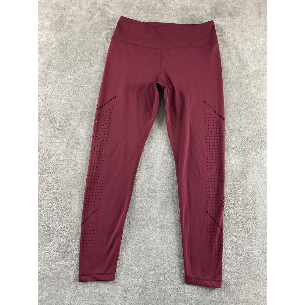 Senita Athletics Burgundy Laser Cut‎ Perforated High Waisted Leggings Womens XL